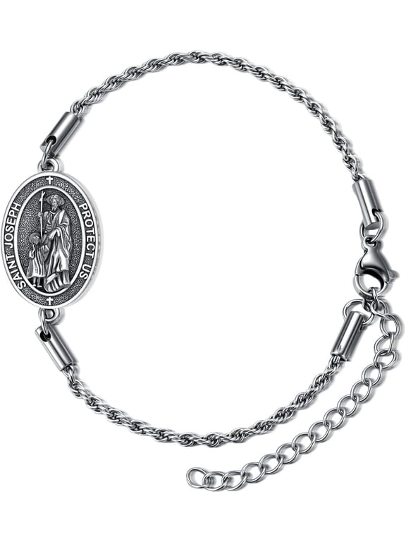 Protection Bracelet 925 Sterling Silver St Francis of Assisi Sebastian Joseph Medal Catholic Bracelet for Men Patron Saint Anklets Religious Jewelry Baptism Gifts for Christian Women
