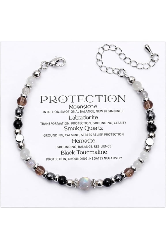 Protection Bracelet, empath protection, black obsidian Crystals and Healing Stones Bracelet for Women ,Luck ,Anxiety and Stress Clam Bracelet