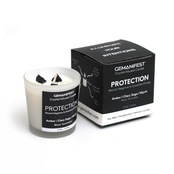 Protection Candle with Black Tourmaline Crystal Manifestation Candles for Spiritual Cleansing Amber Sage Soy Candles for Cleansing House Negative Energy