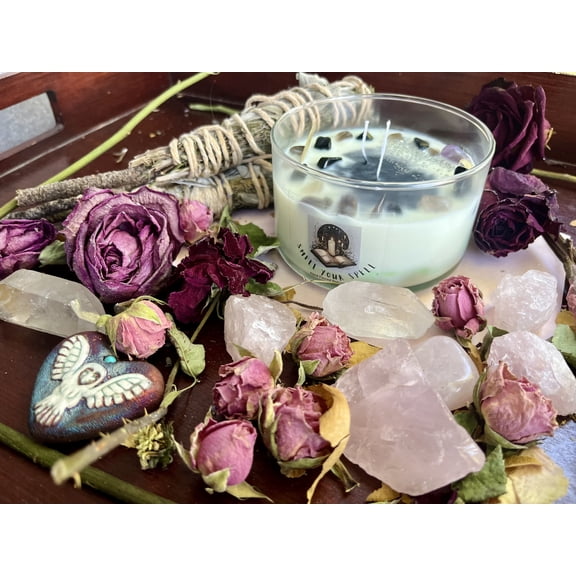 Protection Manifestation Candle, 14 ounce, 40 hour burn time, Scented, Crystals included