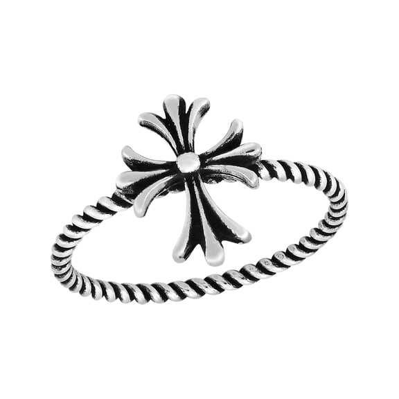 Protection Medieval Cross Pattée Twisted Band .925 Sterling Silver Ring-7