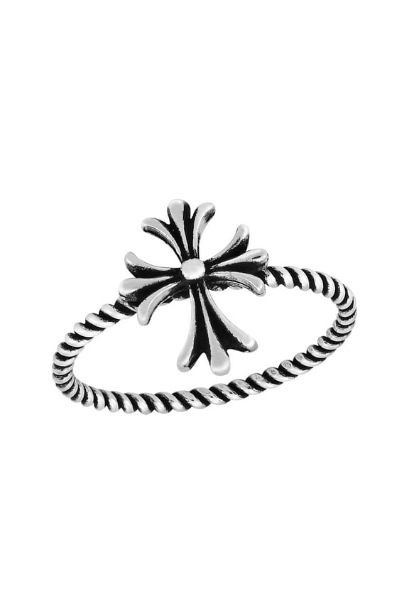 Protection Medieval Cross Pattée Twisted Band .925 Sterling Silver Ring-7