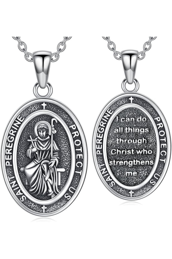 Protection Necklace 925 Sterling Silver St Anthony Francis Joseph Peregrine Raphael Sebastian Medal I Can Do All Things Through Christ Patron Saint Jewelry Christian Gifts for Men Women
