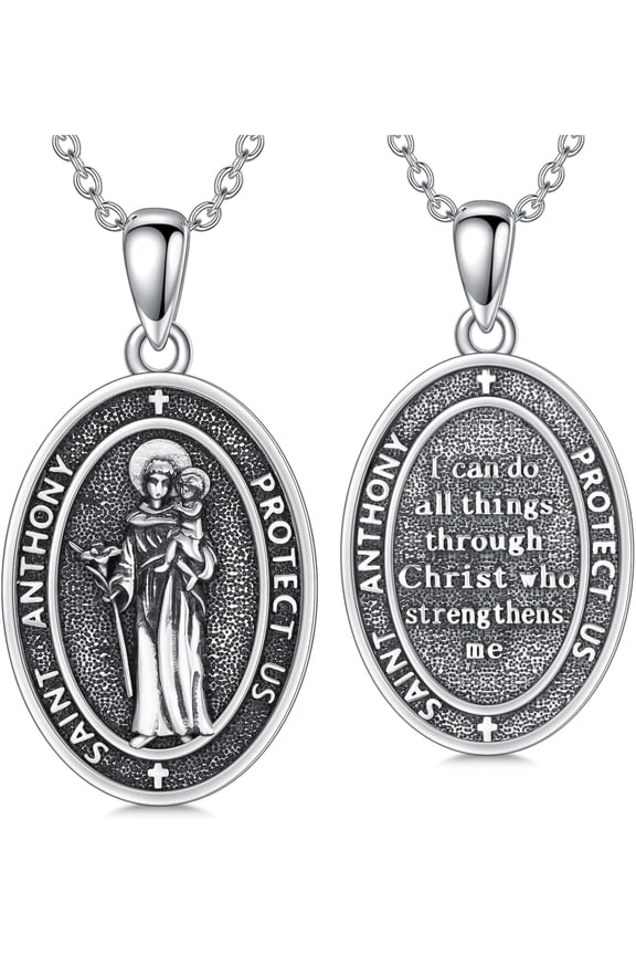 Protection Necklace 925 Sterling Silver St Anthony Francis Joseph Peregrine Raphael Sebastian Medal I Can Do All Things Through Christ Patron Saint Jewelry Christian Gifts for Men Women