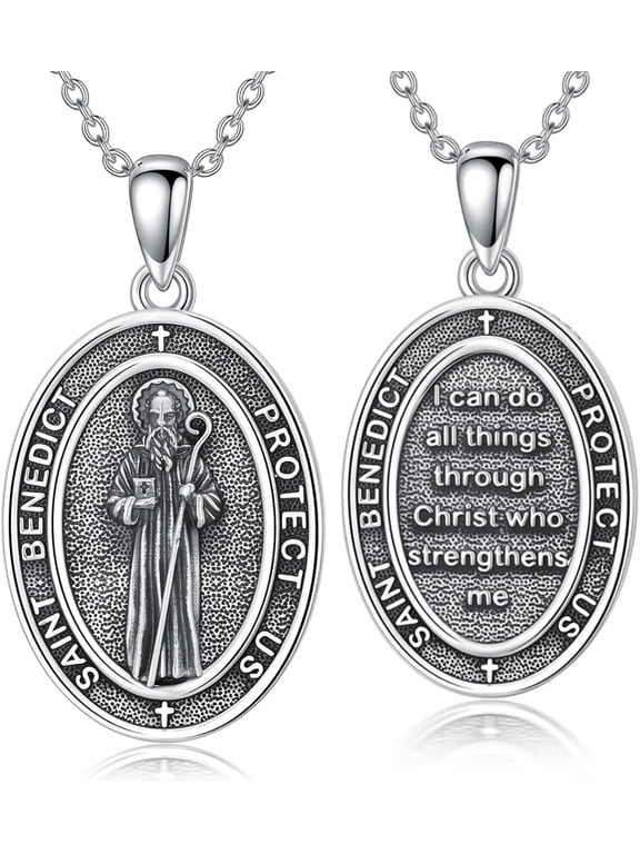 Protection Necklace 925 Sterling Silver St Anthony Francis Joseph Peregrine Raphael Sebastian Medal I Can Do All Things Through Christ Patron Saint Jewelry Christian Gifts for Men Women