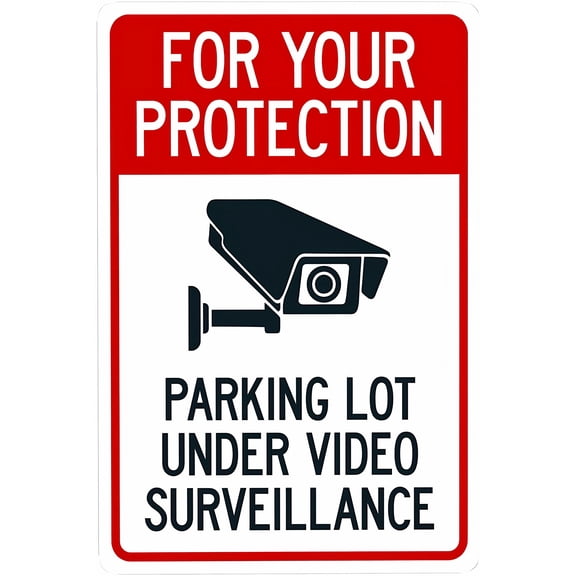 for Your Protection Parking Lot Under Video Surveillance - 8"x12" Metal Security Tin Warning Sign, Parking Surveillance Decor for Street Business Wall