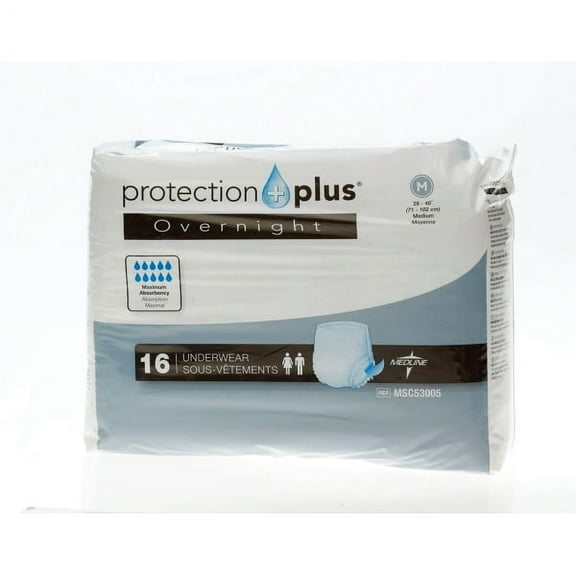 Protection Plus Overnight Protective Underwear, Medium, 28 - 40", White, Bag Of 16, Case Of 4 Bags