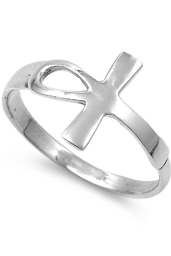 Protection from Harm Ankh Cross Ring Sterling Silver Size 10