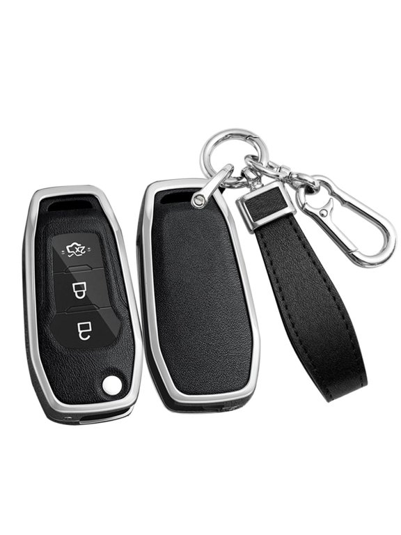 Protective 3-Button Flip Key Fob Cover Case for Ford Vehicles, Compatible with EcoSport Escort Explorer F-Series Super Duty Mondeo Ranger Titanium Models, Durable Shell Design