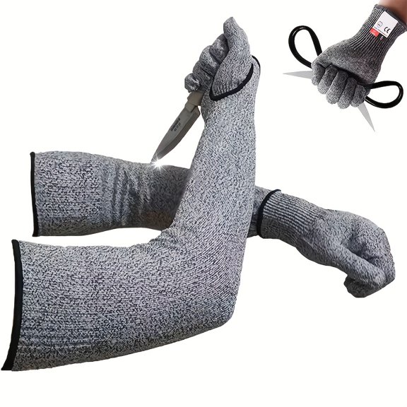 Protective Arm Sleeves 55cm Protective Gloves Combo Set, Level 5 Protection Cut Resistant, Suitable for Outdoor, Cutting, Construction, Maintenance, Sea Fis