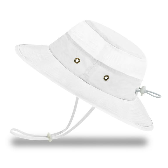 Protective Baby Bucket Sun Hat With UPF 50+ Protection Adjustable Infant Summer Beach Hats For Boy & Girl Breathable Toddler Swim Pool Play Sunhat With Wide Brim 2-5 Years White M, 56 CM