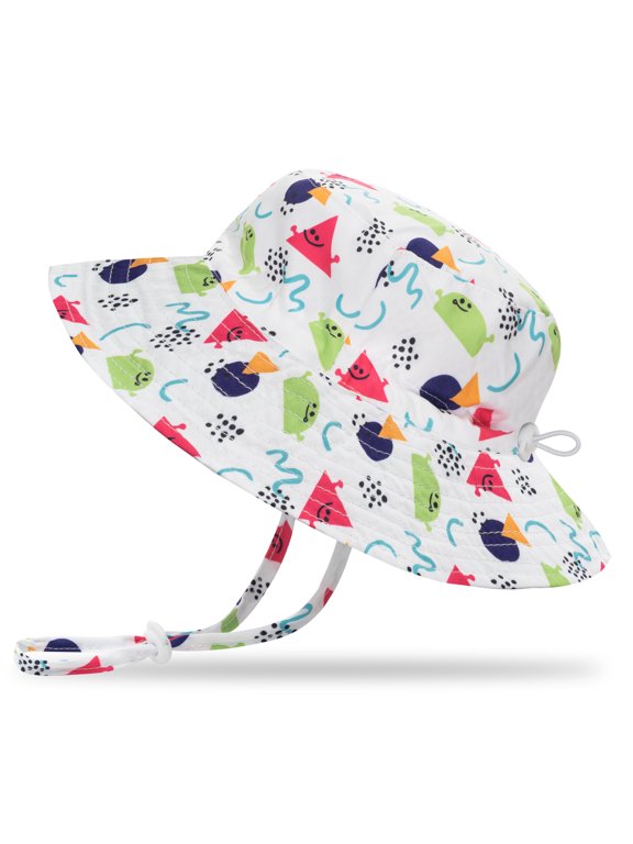 Protective Baby Sun Hat With UPF 50+ Protection Adjustable Infant Summer Beach Bucket Hats For Boy & Girl Breathable Toddler Swim Pool Play Sunhat With Wide Brim 12-24 Months Red Triangle (46-50 cm)