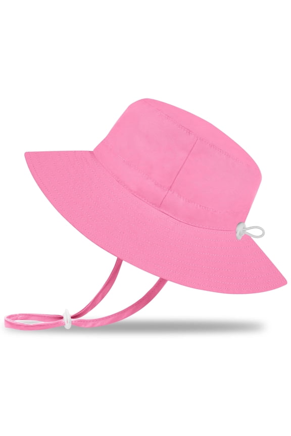 Protective Baby Sun Hat With UPF 50+ Protection Adjustable Infant Summer Beach Bucket Hats For Boy & Girl Breathable Toddler Swim Pool Play Sunhat With Wide Brim 0-12 Months Pink (XS, 44-46 cm)
