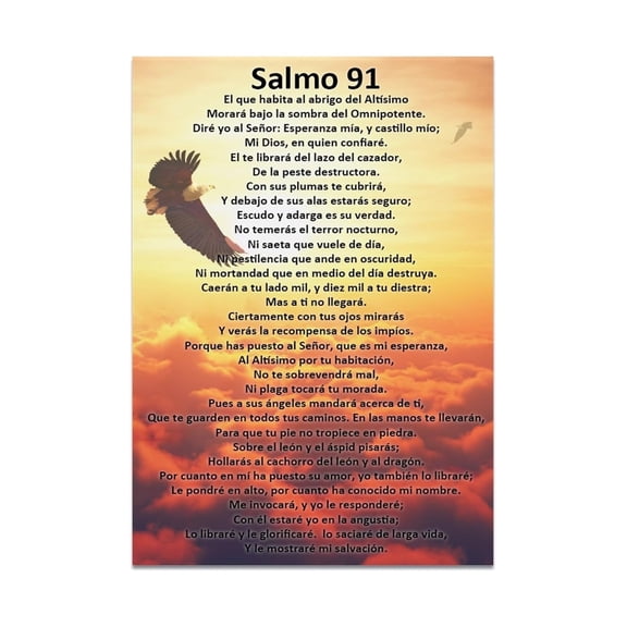 Protective Bible Verse Wall Art, Salmo 91 en Español Canvas Poster, Faith-Based Spanish Scripture Print for Bedroom and Home