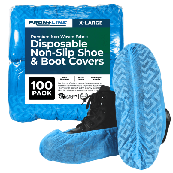 Protective Boot & Shoe Covers, Anti-Slip, Durable, Non-Woven Booties, 100 Pack, Blue, XL, 100 Count