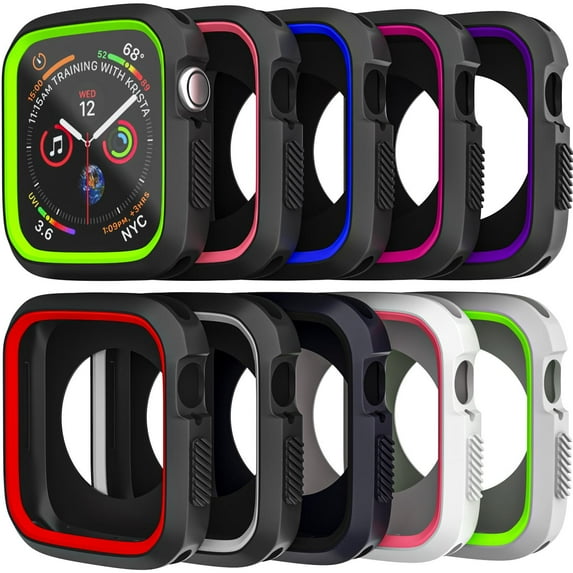 Protective Bumper Compatible with Apple Watch 44mm Case, Shockproof Rugged Flexible Cover for iWatch SE Series 6 5 4 for Kids Men Women, Black, Hot Pink