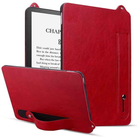 Protective Case for 6.8" Amazon Kindle Paperwhite 11th Generation 2021 Released, PU Leather Slim Lightweight Stand Hand Strap Anti-Scratch Case Cover for Kindle Paperwhite 2021 6.8 Inch, Red