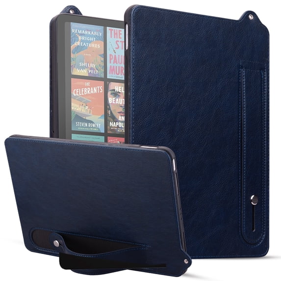Protective Case for 7" Amazon Kindle Paperwhite (12th Generation) 2024 Release/ Kindle Colorsoft, PU Leather Slim Lightweight Stand Hand Strap Shockproof Anti-Scratch Cover, Blue