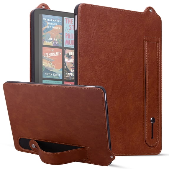 Protective Case for 7" Amazon Kindle Paperwhite (12th Generation) 2024 Release/ Kindle Colorsoft, PU Leather Slim Lightweight Stand Hand Strap Shockproof Anti-Scratch Cover, Brown