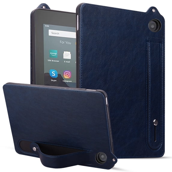 Protective Case for All-New Amazon Kindle Fire HD 8 8th 7th 6th Gen (2018/2017/2016 Released), Premium PU Leather Slim Lightweight Stand Hand Strap Shockproof Case Cover for Kindle Fire HD 8, Blue
