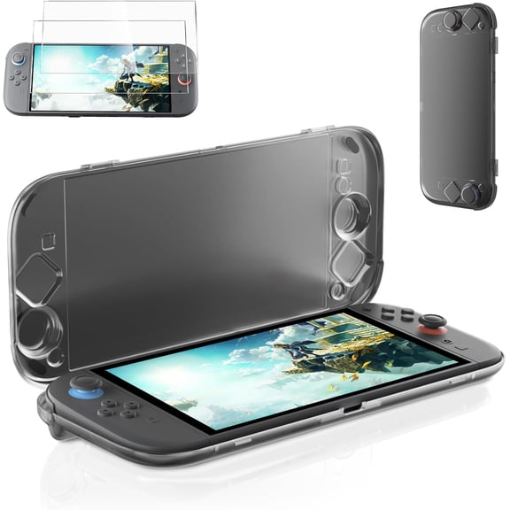Protective Case Compatible with Switch 2, Slim Full Body Cover for NS Switch 2 - Includes Black Case, Screen Tempered Film, Port Dust Plug, Joystick Cap
