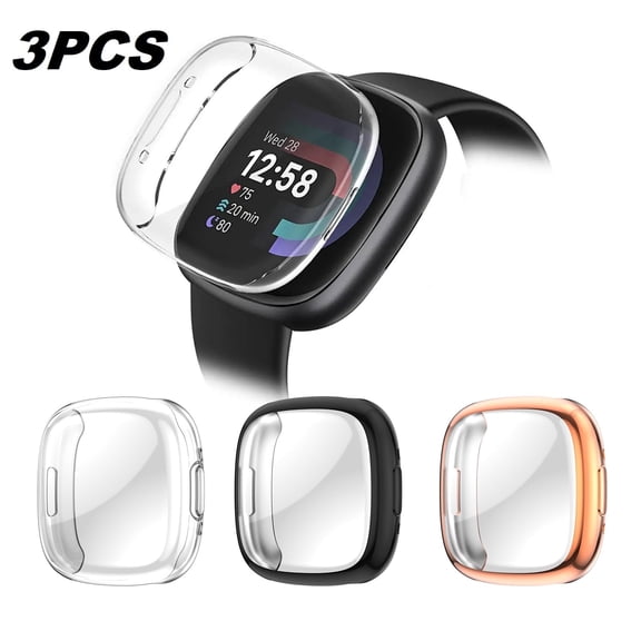 Protective Case Compatible with Fitbit Sense 2 & Versa 4 with Screen Protector, 3Pcs All-Around Shockproof Bumper Soft TPU Smartwatch Cover