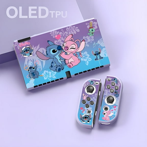 Protective Case Compatible with Nintendo Switch Oled, TPU Case Accessory for Switch Console and Grip Joy-Con, Switch Protector, Stitch