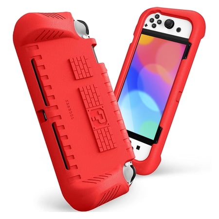 Protective Case Cover Fit for Nintendo Switch OLED Model 2021 w/ 2 Game Card Slots, TSV Ergonomic Grip Cover Case for Switch OLED Console & Joy-Con, Shockproof Anti-Slip