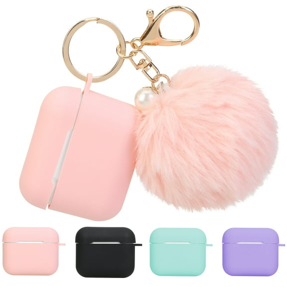 Protective Case Cover for Airpods Pro Charging Case, Upgraded Air Pods 3 Silicone Case Skin Newest with Soft Cute Fur Ball Pom Pom Keychain Kit