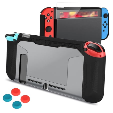 Protective Case Fit for Nintendo Switch, EEEkit Dockable TPU Grip Protective Cover Case with Ergonomic Hand Grip Fit for Nintendo Switch Console and Joy-Con Controller, Black/Gray/Green