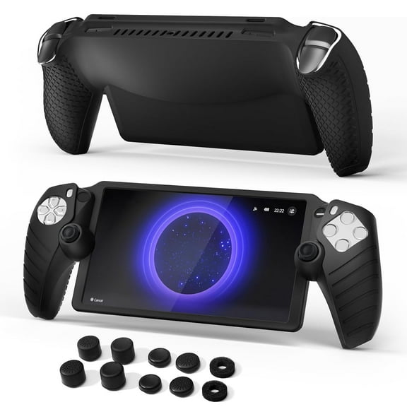 Soft Silicone Protective Case for PlayStation Portal, 8 Thumb Grip Caps 2 Precision Ring for PS Portal-Black