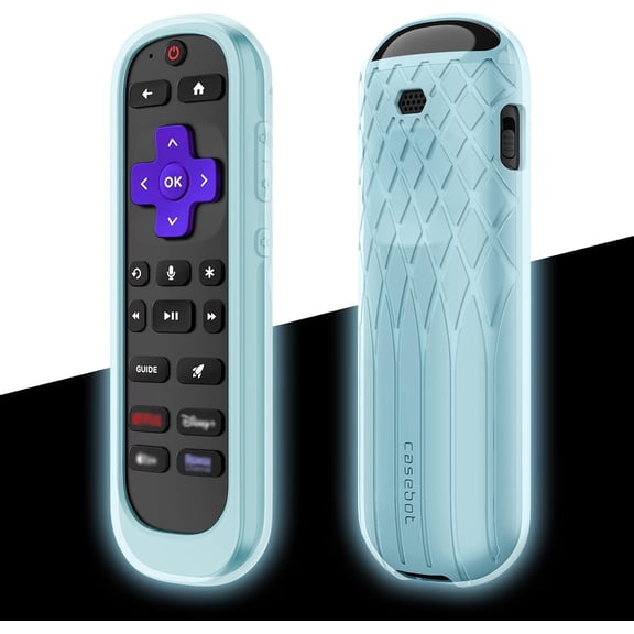 Protective Case for Roku Voice Remote Pro (2nd Edition), CaseBot Lightweight Anti Slip Kids-Friendly Shockproof Silicone Remote Cover for Roku Ultra 2024 / RCB1R Controller, Blue Glow
