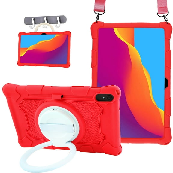 Protective Case for Samsung Galaxy Tab A7 10.4" 2020 SM-T500 T505 T507, Rotating Kickstand Soft Silicone Shoulder Strap Drop Proof Shockproof Kids Friendly Cover for Galaxy Tab A7 10.4 Inch,Red