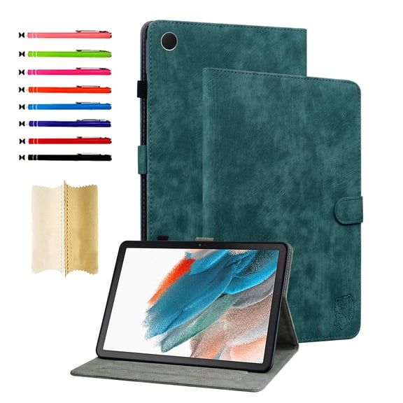 Protective Case for Samsung Galaxy Tab A9+ 11.0" 2023 SM-X210 / SM-X215 / SM-X216, Cute Tiger Embossed Bracket Tablet Case Adjustable Kickstand Card Slot Tablet Case Shockproof Case, Darkgreen
