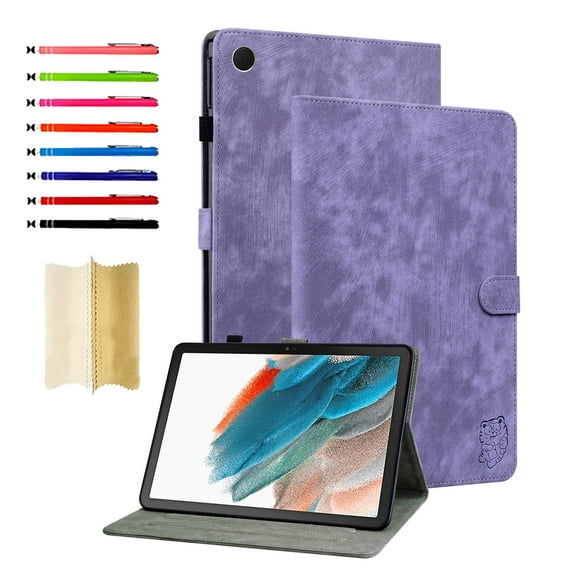 Protective Case for Samsung Galaxy Tab A9+ 11.0" 2023 SM-X210 / SM-X215 / SM-X216, Cute Tiger Embossed Bracket Tablet Case Adjustable Kickstand Card Slot Tablet Case Shockproof Case, Purple