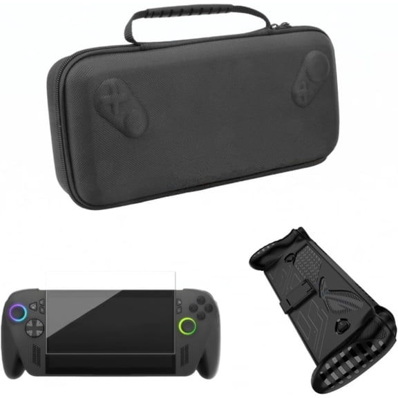 Protective Case and Tempered Glass Screen Protector Set Compatible with for ROG for Xbox for Ally-X Handheld Console, Shock-Absorbing TPU-Cover, Non-Slip Grip, and Travel Storage Bag(Black)