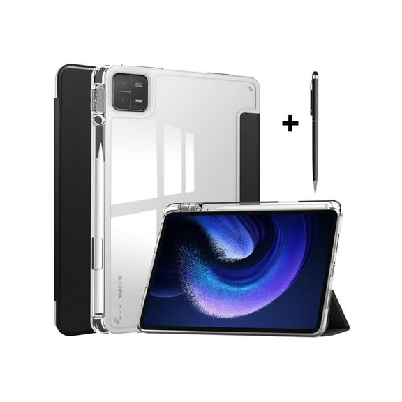 Protective Case for Xiaomi Mi Pad 6 / 6 Pro 11 Inch 2023 with S Pen Holder, Universal Stylus Pen,Transparent Hard Shell Back Trifold Smart Stand Cover