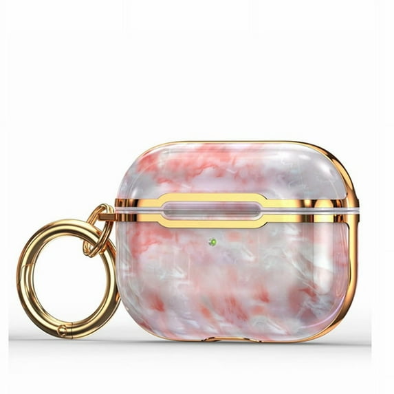 Protective Case for AirPods 1/2/3 & AirPods Pro 1/2, Marble Carbon Fiber Gold Edge TPU Cover (Pink,For Airpods pro 2)
