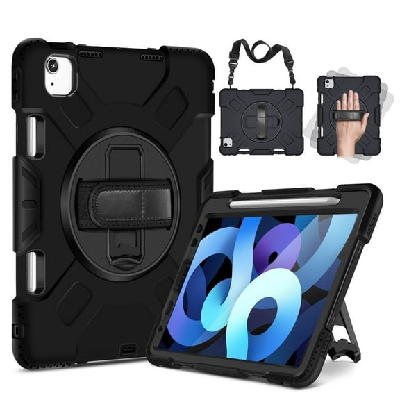 Protective Case for iPad Air 5th 4th Gen 10.9 inch and iPad Pro 11 Inch 4th 3rd 2nd Generation (2022 2021 2020 2018) with Pencil Holder, Handle, Adjustable Stand & Shoulder Strap, Black