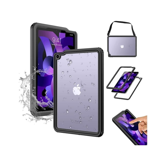 Protective Case for iPad Air 5th Air 4th Generation 2022 2020, iPad Air 5 / Air 4 , IP68 Waterproof Dustproof Heavy Duty Shockproof Cover with Pencil Holder, built-in Screen Protector, Shoulder Stra