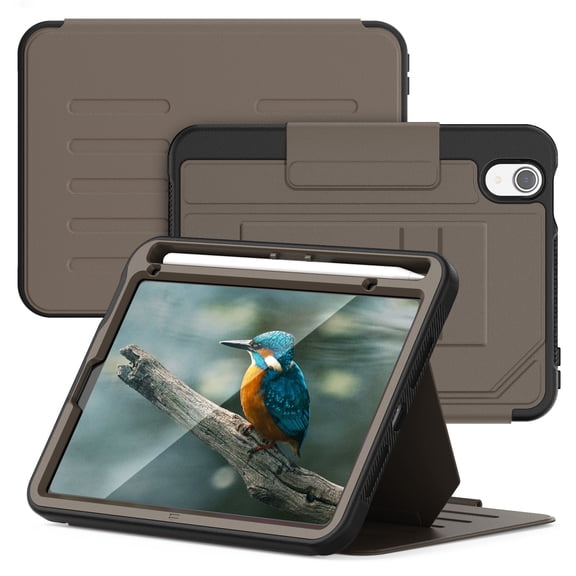 Protective Case for iPad Mini 7th Gen 8.3" 2024 Cover, Flip Magnetic PU Leather Cover with Stand Card Holder Auto Wake/Sleep Shockproof Hybrid Case for iPad Mini 6th Gen 8.3" 2021, Brown