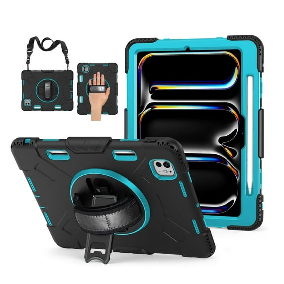 Protective Case for iPad Pro 11 Inch M4 5th Generation 2024 - Shockproof Cover Case with Pencil Holder, Rotating Handle, Adjustable Stand & Shoulder Strap (Model: A2836/A2837/A3006), Mint