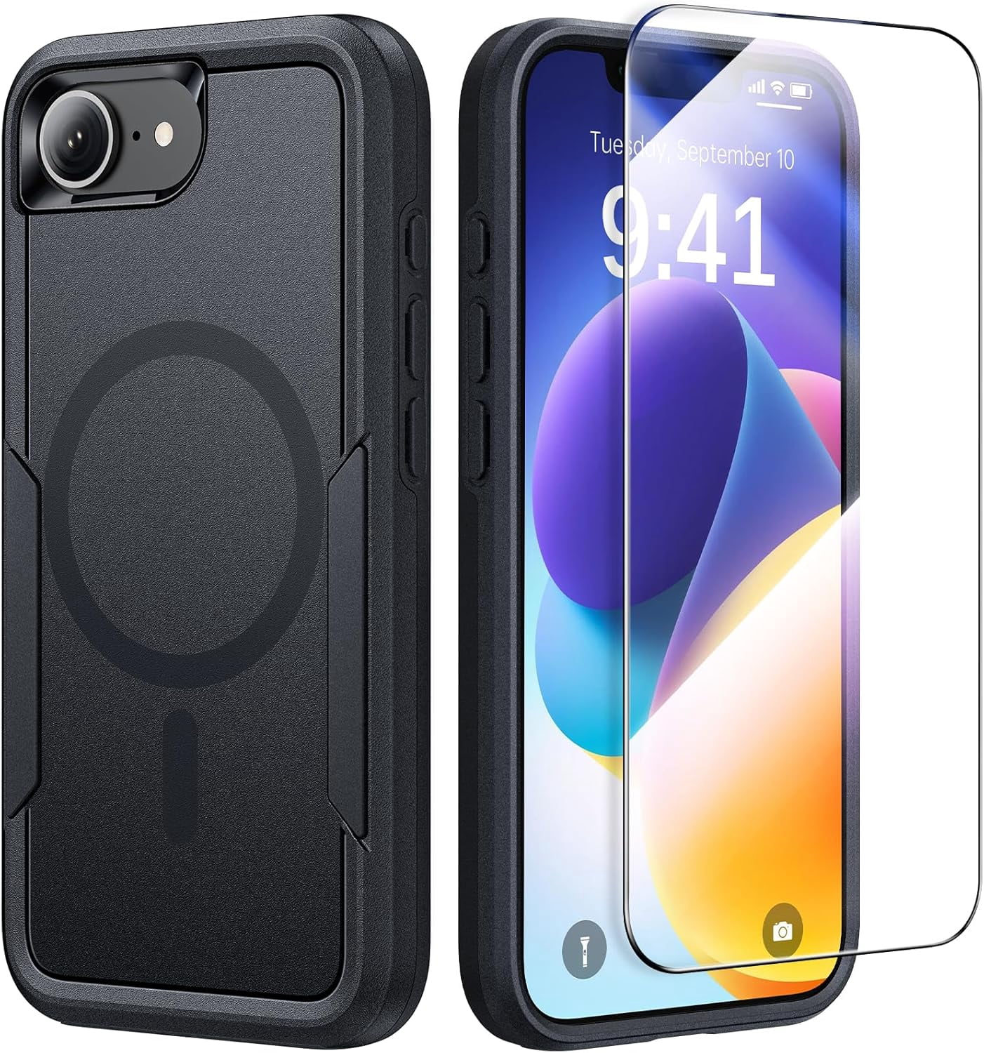 Protective Case for iPhone 17e [with Screen Protector], Heavy Duty Shockproof & 2-Layer Military-Grade Protection Phone Cover [Fit for MagSafe Accessories], for iPhone 17 e 6.1", Black