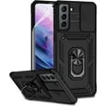 thumbnail image 1 of Protective Case with Screen Protector for Samsung Galaxy S21 5G - Dual Layer, Magnetic Ring Holder, Kickstand, Drop Tested - Black, 1 of 9