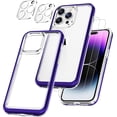 thumbnail image 1 of Protective Clear Case for iPhone 14 Pro Max 6.7 Inch [5 in 1] Grade Transparent Phone Case with 2pcs Tempered Glass Screen Protectors & 2pcs Camera Protectors Shockproof (Purple), 1 of 15