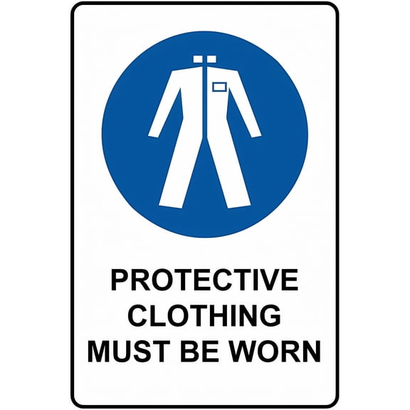 Protective Clothing Must Be Worn Metal Tin Sign - 8"x12", Industrial/Commercial Decor for Workshops, Factories, Construction Zones