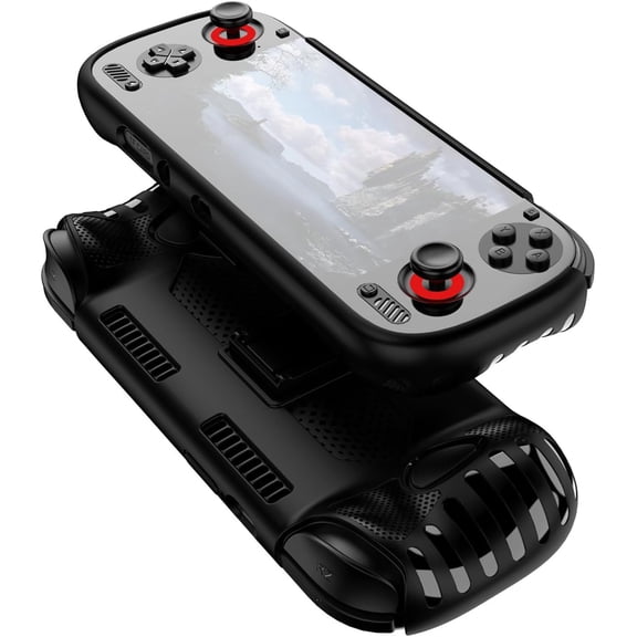 Protective Cover Case for Ayn Odin 3 Gaming Handheld with Stand Base, Shockproof Anti-Scratch Non-Slip TPU Protective Grip Cover for Ayn Odin3 Accessories (Black)
