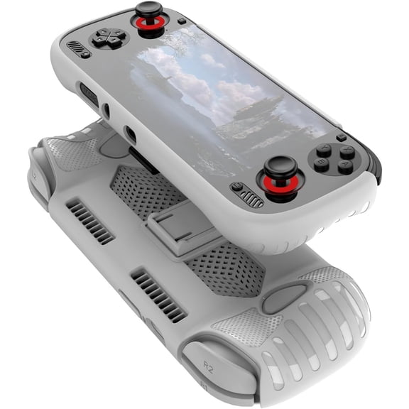 Protective Cover Case for Ayn Odin 3 Gaming Handheld with Stand Base, Shockproof Anti-Scratch Non-Slip TPU Protective Grip Cover for Ayn Odin3 Accessories (White)