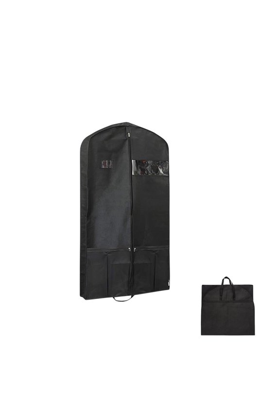 Protective Cover For Formal Attire And Other Garments Constructed From Sturdy Material With A Clear Viewing Panel And Designed To Fold Flat For Storage Or Travel