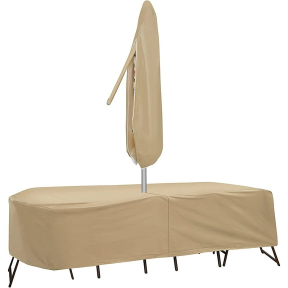 Protective Covers Weatherproof Patio Table and Highback Chair Set Cover, 60 Inch x 66 Inch, Oval/Rectangle Table, Tan